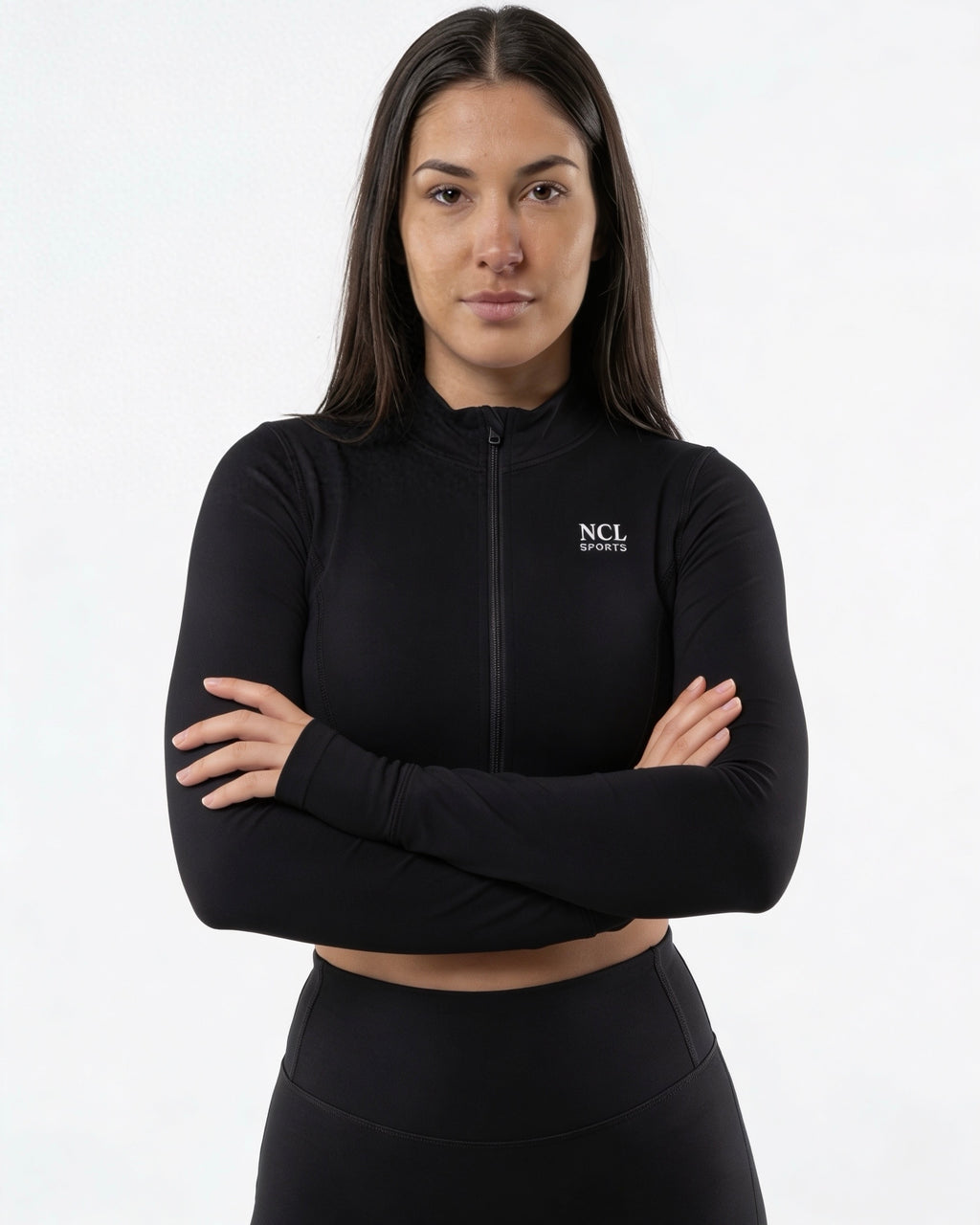 Kurze Gym-Jacke mit Reißverschluss und Daumenlöchern
