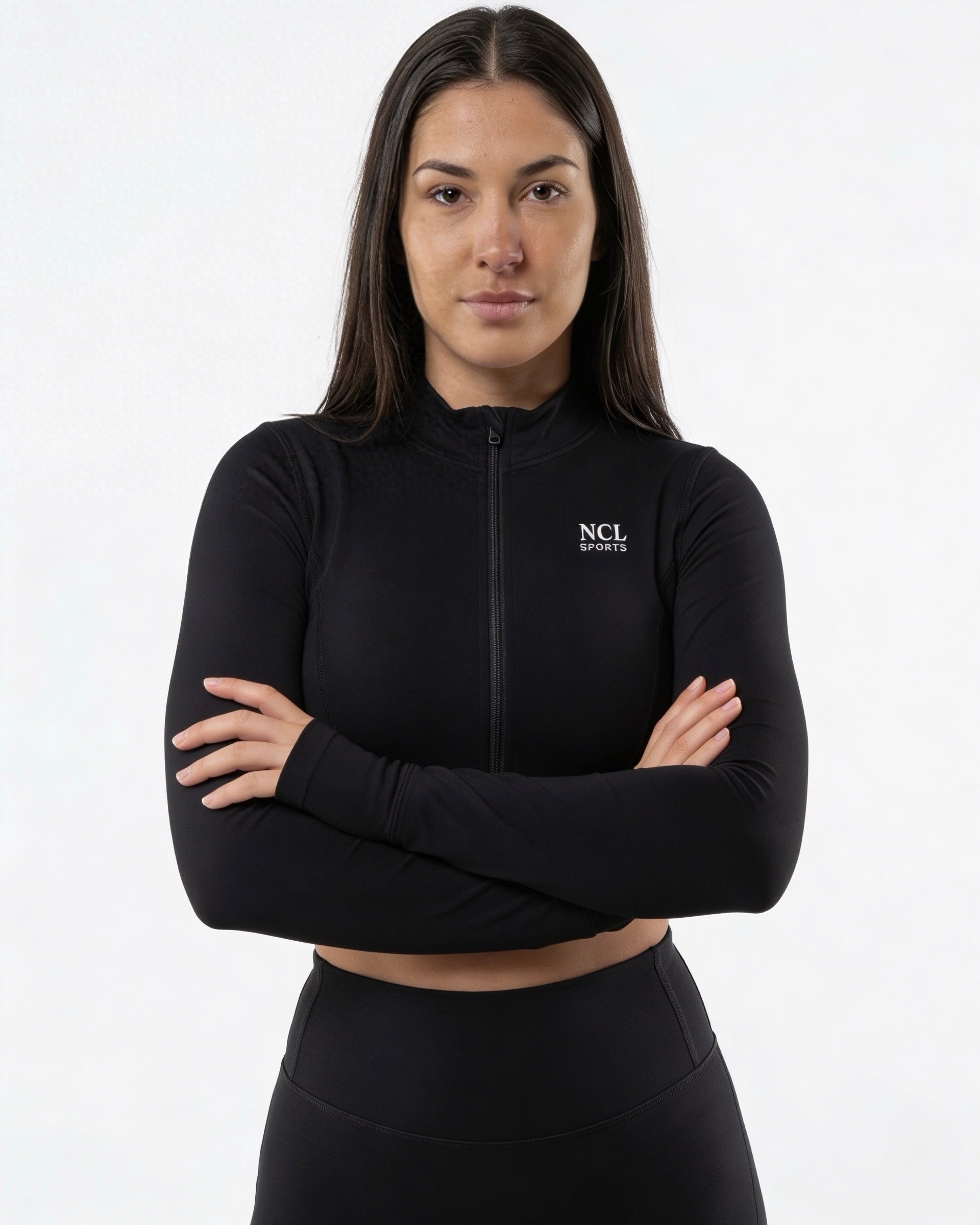 Kurze Gym-Jacke mit Reißverschluss und Daumenlöchern