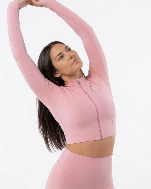 Kurze Gym-Jacke mit Reißverschluss und Daumenlöchern